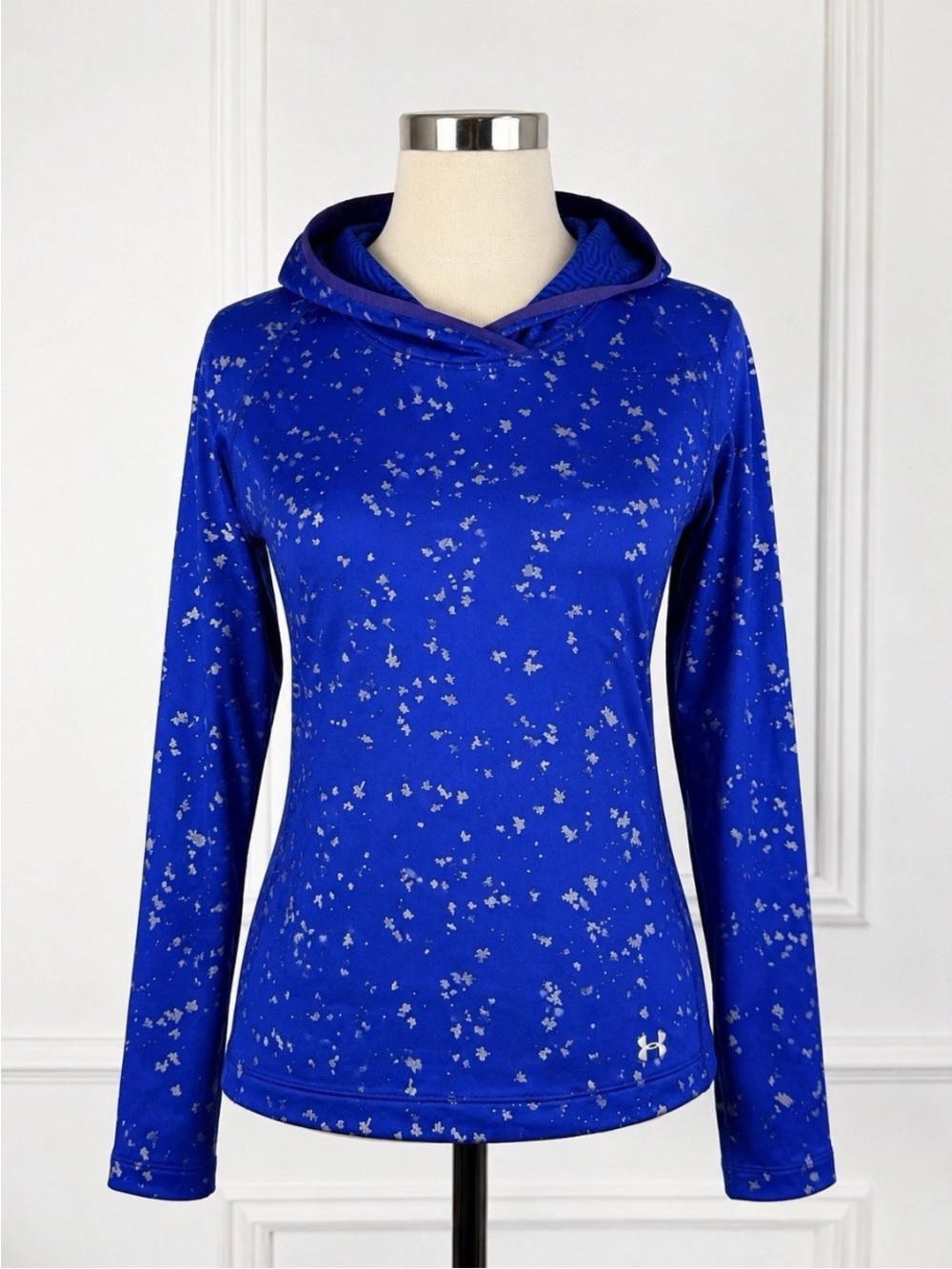 Women’s Under Armour ColdGear Infrared Hoodie Blue Splatter Fitted XL Workout